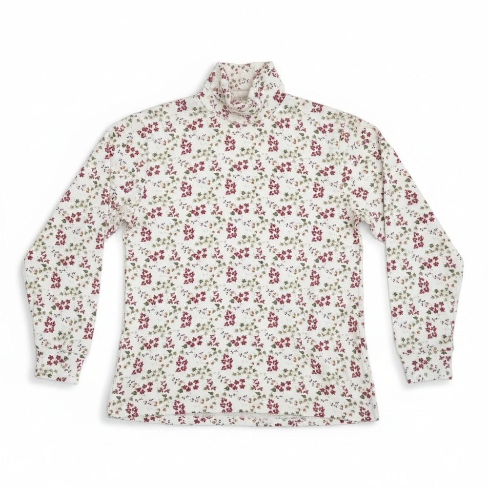 Jason Vintage Floral Ivy Print‎ Turtleneck, Woman's Small Top, Cream Burgundy